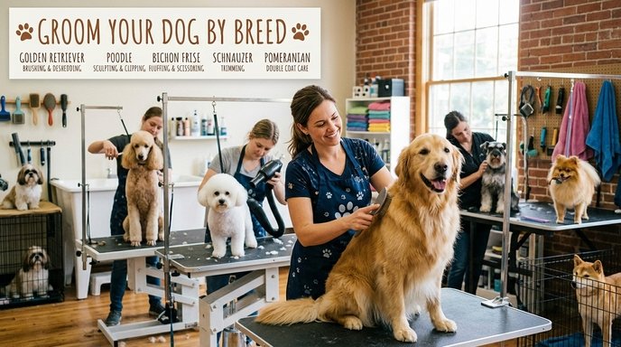 Professional dog groomer working on a dog's coat in Blount County Tennessee