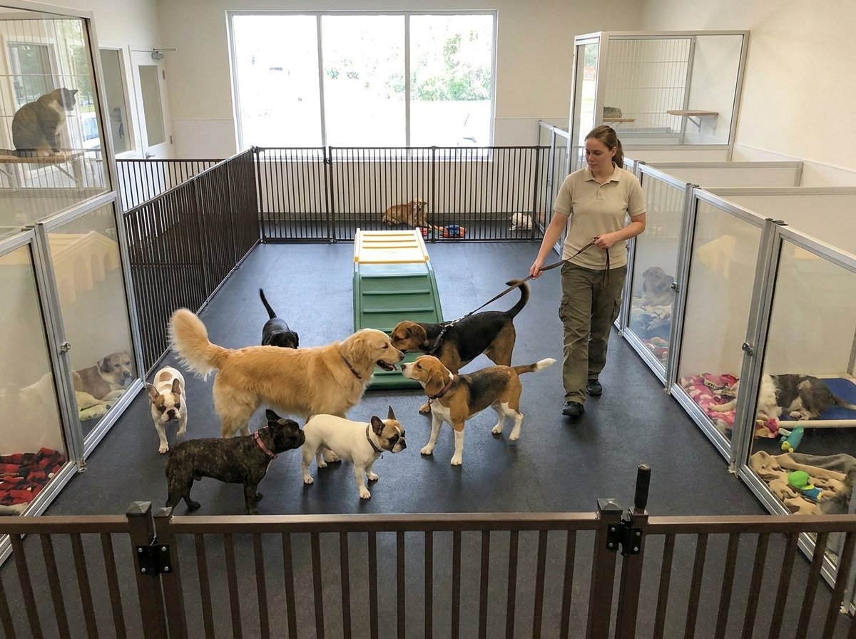 Foothills team member spending one-on-one time with a boarding dog in Maryville, TN