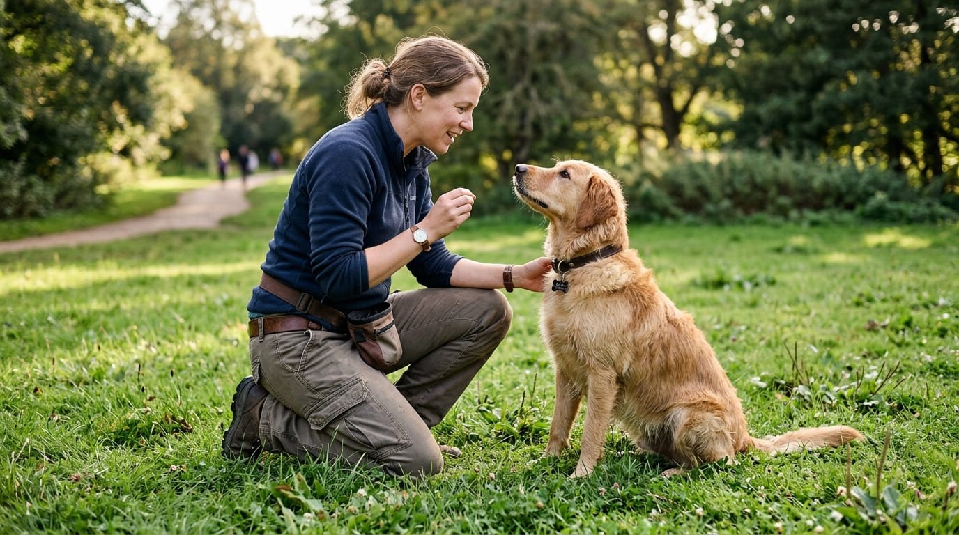 Puppy practicing sit-stay obedience during a training class in Maryville, TN
